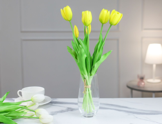 Букет искусственных цветов ЖЁЛТЫЕ ТЮЛЬПАНЫ, силикон, 13 см, 5 шт.