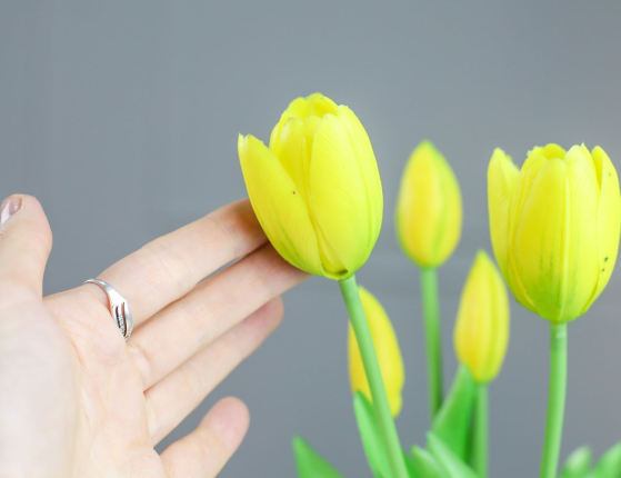 Букет искусственных цветов ЖЁЛТЫЕ ТЮЛЬПАНЫ, силикон, 13 см, 5 шт.