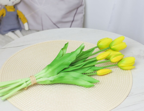 Букет искусственных цветов ЖЁЛТЫЕ ТЮЛЬПАНЫ, силикон, 13 см, 5 шт.