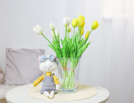 Букет искусственных цветов ЖЁЛТЫЕ ТЮЛЬПАНЫ, силикон, 13 см, 5 шт.