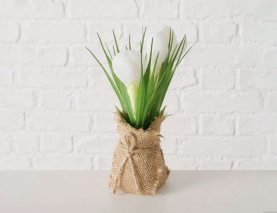 Искусственный цветок в горшке БЕЛЫЙ КРОКУС, пластик, пенополистирол, метал, джут, 19 см