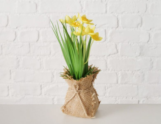 Искусственный цветок в горшке ЖЁЛТЫЙ НАРЦИСС, пластик, пенополистирол, метал, джут, 19 см