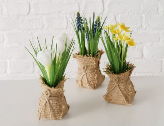 Искусственный цветок в горшке ЖЁЛТЫЙ НАРЦИСС, пластик, пенополистирол, метал, джут, 19 см