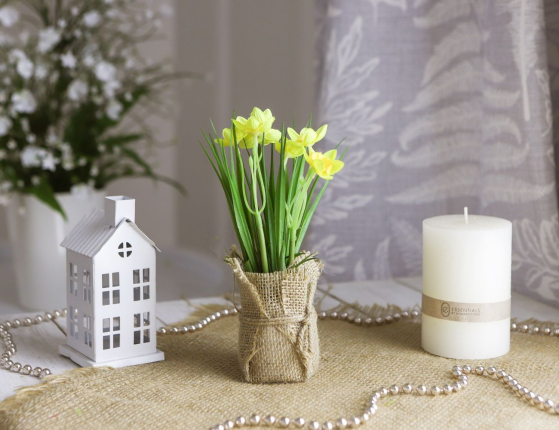 Искусственный цветок в горшке ЖЁЛТЫЙ НАРЦИСС, пластик, пенополистирол, метал, джут, 19 см