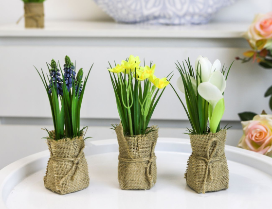 Искусственный цветок в горшке ЖЁЛТЫЙ НАРЦИСС, пластик, пенополистирол, метал, джут, 19 см
