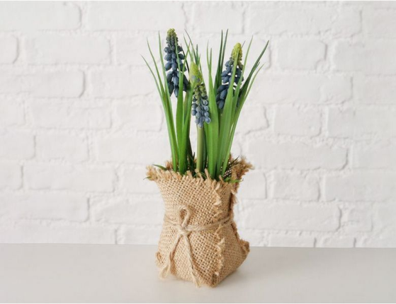 Искусственный цветок в горшке СИРЕНЕВЫЙ МУСКАРИ, пластик, пенополистирол, метал, джут, 19 см