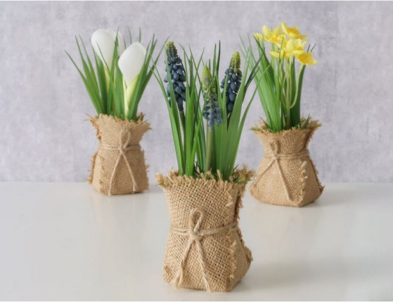 Искусственный цветок в горшке СИРЕНЕВЫЙ МУСКАРИ, пластик, пенополистирол, метал, джут, 19 см