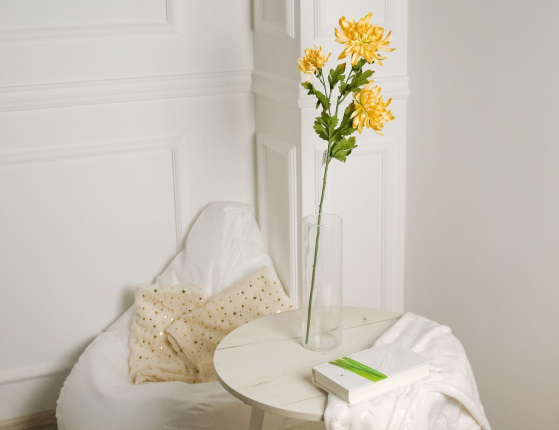 Искусственный цветок ЖЁЛТАЯ ХРИЗАНТЕМА, текстиль, 73 см