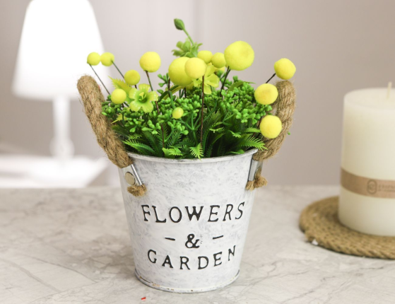 Искусственный цветок в горшке ОБРАЗ МИМОЗЫ с полевыми растениями, 19 см