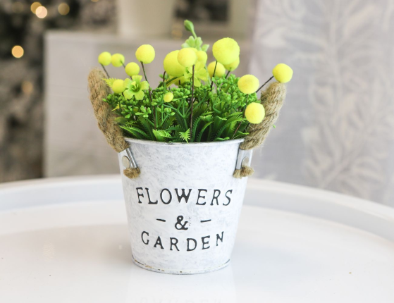 Искусственный цветок в горшке ОБРАЗ МИМОЗЫ с полевыми растениями, 19 см