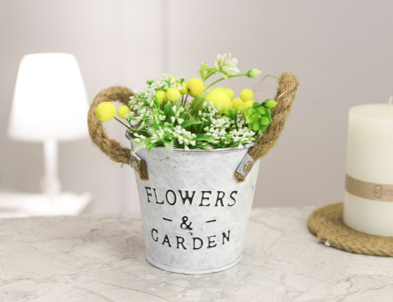 Искусственный цветок в горшке ОБРАЗ МИМОЗЫ с полевыми цветочками, 19 см