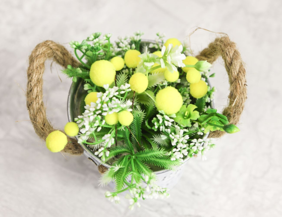 Искусственный цветок в горшке ОБРАЗ МИМОЗЫ с полевыми цветочками, 19 см