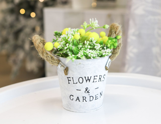 Искусственный цветок в горшке ОБРАЗ МИМОЗЫ с полевыми цветочками, 19 см