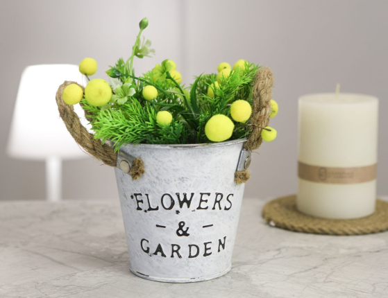 Искусственный цветок в горшке ОБРАЗ МИМОЗЫ с можжевеловыми веточками, 19 см