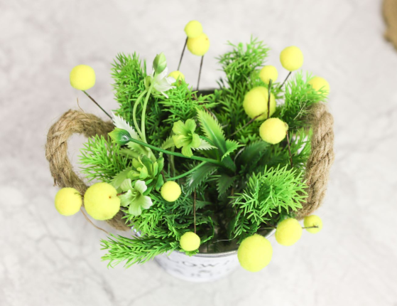 Искусственный цветок в горшке ОБРАЗ МИМОЗЫ с можжевеловыми веточками, 19 см