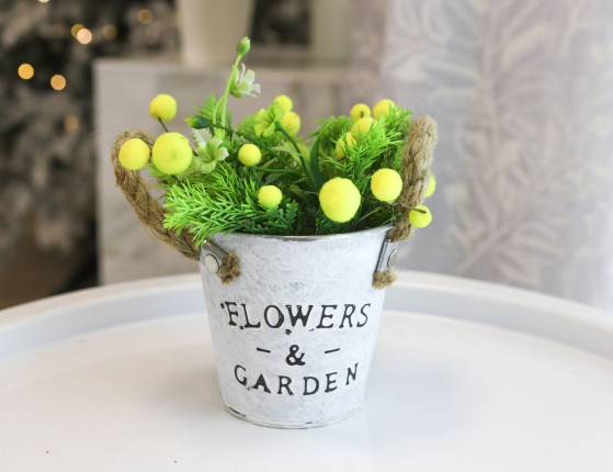 Искусственный цветок в горшке ОБРАЗ МИМОЗЫ с можжевеловыми веточками, 19 см