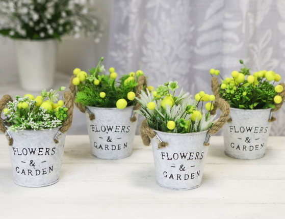 Искусственный цветок в горшке ОБРАЗ МИМОЗЫ с можжевеловыми веточками, 19 см