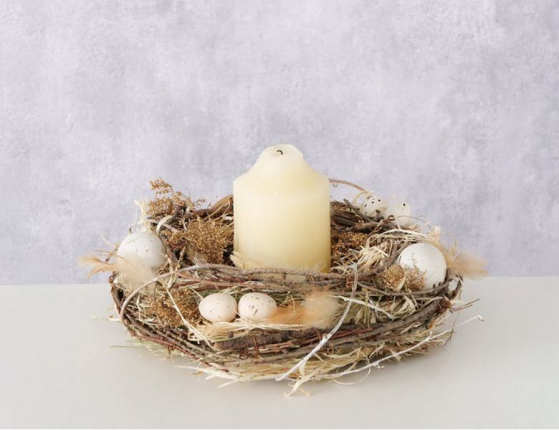 Декоративный пасхальный венок СВЕТ ЖИЗНИ, ротанг, солома, перья, полиэстер, 25 см