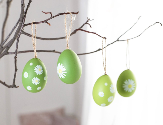Набор подвесных пасхальных украшений МАРГАРИТКИ, натуральная скорлупа, 6 см, 4 шт.