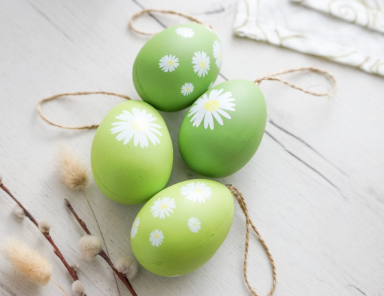 Набор подвесных пасхальных украшений МАРГАРИТКИ, натуральная скорлупа, 6 см, 4 шт.