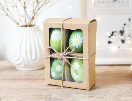 Набор подвесных пасхальных украшений МАРГАРИТКИ, натуральная скорлупа, 6 см, 4 шт.