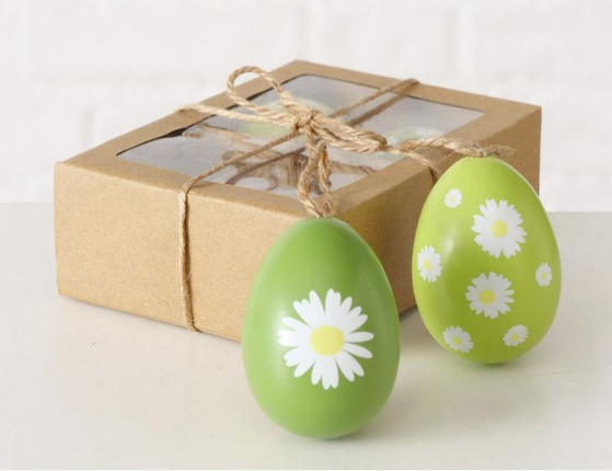 Набор подвесных пасхальных украшений МАРГАРИТКИ, натуральная скорлупа, 6 см, 4 шт.