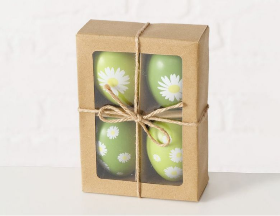 Набор подвесных пасхальных украшений МАРГАРИТКИ, натуральная скорлупа, 6 см, 4 шт.