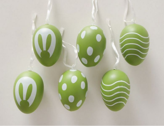Декоративные подвесные украшения ПАСХАЛЬНОЕ НАСТРОЕНИЕ, натуральная скорлупа, зелёные, 6х4 см, 6 шт.