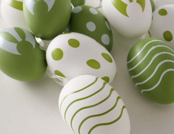 Декоративные подвесные украшения ПАСХАЛЬНОЕ НАСТРОЕНИЕ, натуральная скорлупа, зелёные, 6х4 см, 6 шт.