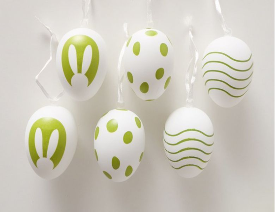 Декоративные подвесные украшения ПАСХАЛЬНОЕ НАСТРОЕНИЕ, натуральная скорлупа, белые, 6х4 см, 6 шт.