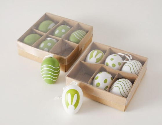 Декоративные подвесные украшения ПАСХАЛЬНОЕ НАСТРОЕНИЕ, натуральная скорлупа, белые, 6х4 см, 6 шт.