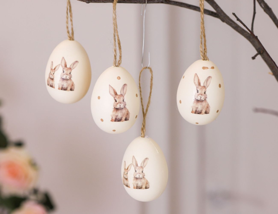 Декоративные пасхальные яйца ПАСХАЛЬНАЯ НЕЖНОСТЬ, натуральная скорлупа, 6 см, 4 шт.