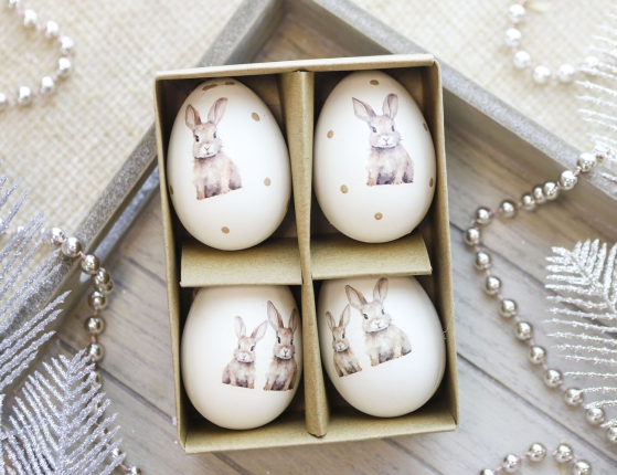 Декоративные пасхальные яйца ПАСХАЛЬНАЯ НЕЖНОСТЬ, натуральная скорлупа, 6 см, 4 шт.