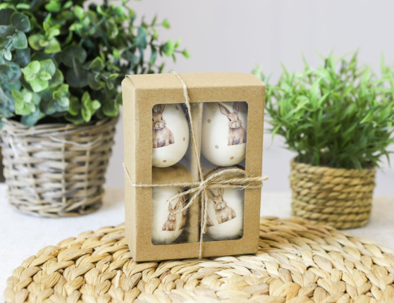 Декоративные пасхальные яйца ПАСХАЛЬНАЯ НЕЖНОСТЬ, натуральная скорлупа, 6 см, 4 шт.