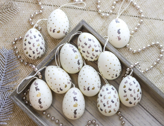 Декоративные пасхальные яйца К ПАСХЕ, пластик, 6 см, 12 шт.