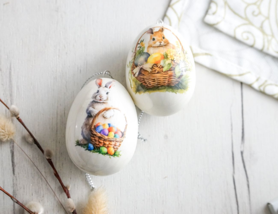 Декоративные пасхальные яйца КРОЛИКИ - МИЛЫЕ УШАСТИКИ, 7 см, 2 шт.