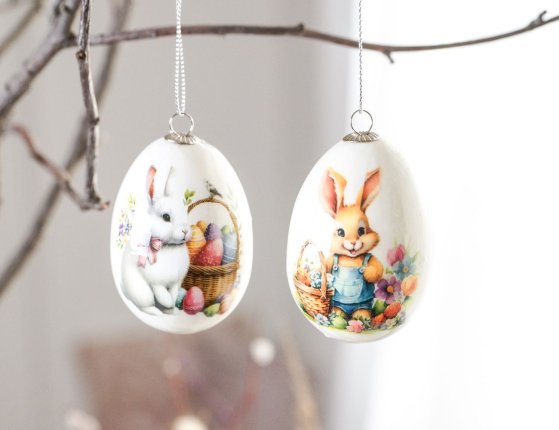 Декоративные пасхальные яйца КРОЛИКИ - УШАСТЫЕ ДРУЗЬЯ, 7 см, 2 шт.