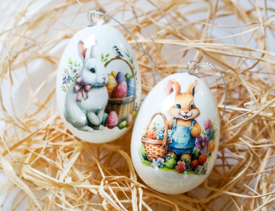 Декоративные пасхальные яйца КРОЛИКИ - УШАСТЫЕ ДРУЗЬЯ, 7 см, 2 шт.