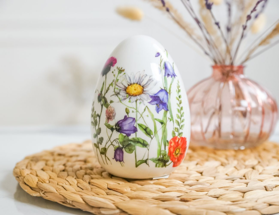 Декоративная фигура - пасхальное яйцо ПОРА ЦВЕТЕНИЯ с ромашками малое, керамика, 12х9 см