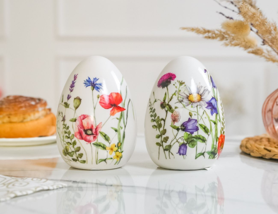 Декоративная фигура - пасхальное яйцо ПОРА ЦВЕТЕНИЯ с ромашками малое, керамика, 12х9 см