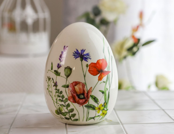 Декоративная фигура - пасхальное яйцо ПОРА ЦВЕТЕНИЯ с маками, керамика, 18х14 см