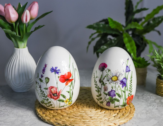 Декоративная фигура - пасхальное яйцо ПОРА ЦВЕТЕНИЯ с маками, керамика, 18х14 см
