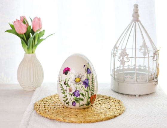 Декоративная фигура - пасхальное яйцо ПОРА ЦВЕТЕНИЯ с ромашками малое, керамика, 18х14 см