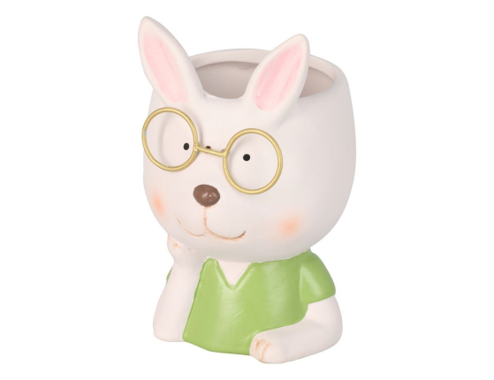 Декоративное кашпо ЗАЙКА ЗНАЙКА в зелёном свитере, керамика, 12х8 см