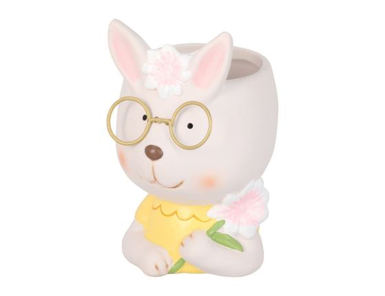 Декоративное кашпо ЗАЮШКА УМНИЧКА в жёлтой блузке, керамика, 12х8 см