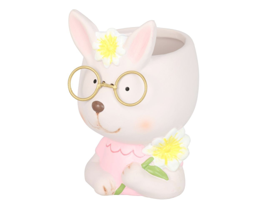 Декоративное кашпо ЗАЮШКА УМНИЧКА в розовой блузке, керамика, 12х8 см