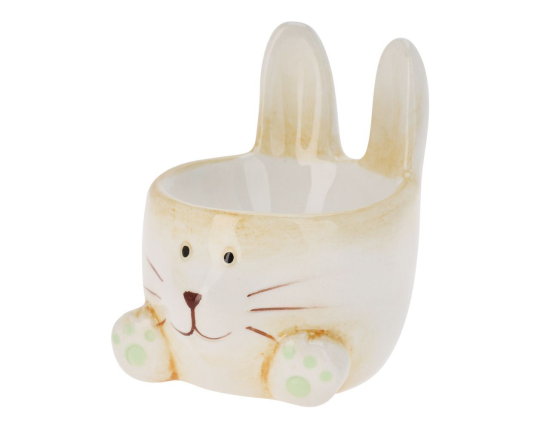 Подставка для яйца КРОЛИК ТОБИК, керамика, кремовая с зелёным, 7х6 см