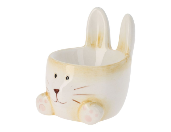 Подставка для яйца КРОЛИК ТОБИК, керамика, кремовая с розовым, 7х6 см