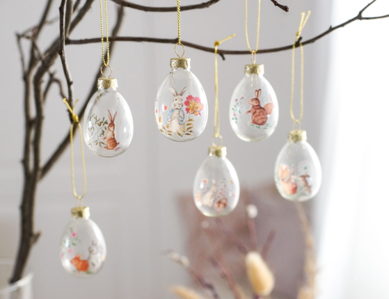 Декоративные пасхальные яйца ВЕСЕННИЕ ЗАЙЧАТА, стекло, 6 см, 6 шт.