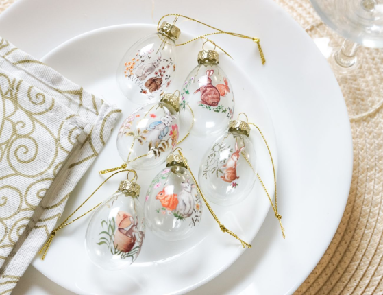 Декоративные пасхальные яйца ВЕСЕННИЕ ЗАЙЧАТА, стекло, 6 см, 6 шт.